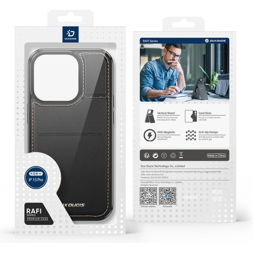 Hurtownia GSM - Dux Ducis RFID Rafi Mag Apple iPhone 15 Pro MagSafe pénztárca állványos 3w1 fekete - DDS1802 - {ean13} - Hurt