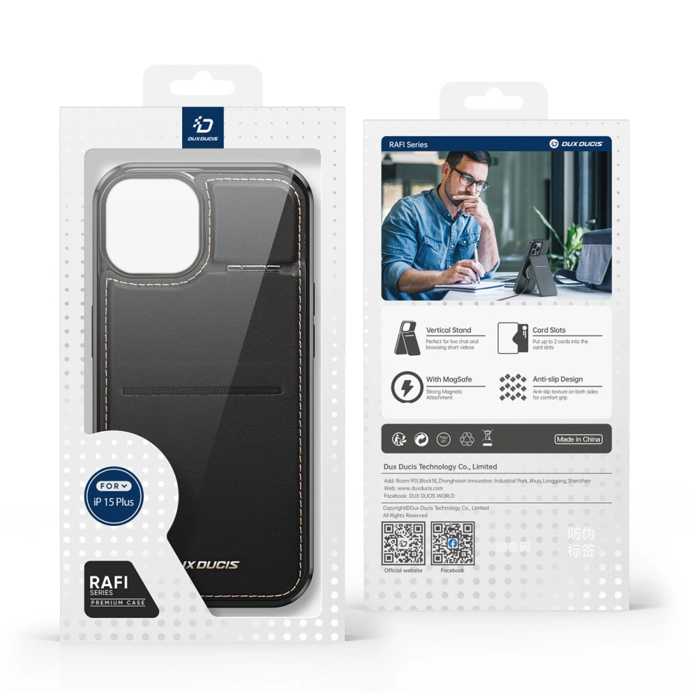 Hurtownia GSM - Dux Ducis RFID Rafi MagApple iPhone 15 Plus / 14 Plus MagSafe pénztárca állványtartóval 3w1 fekete - DDS1803 - {ean13} - Hurt