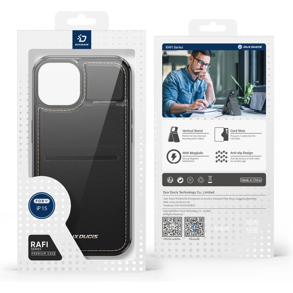Hurtownia GSM - Etui Dux Ducis RFID Rafi Mag Apple iPhone 15 MagSafe portofel cu suport 3w1 negru - DDS1804 - {ean13} - Hurt