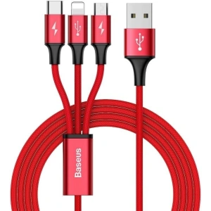 Kabel USB Baseus Rapid 3w1 Typ C / Lightning / Micro 3A 1,2M - czerwony