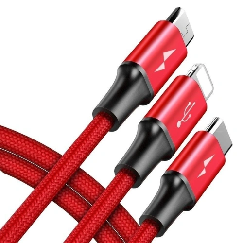 Kabel USB Baseus Rapid 3w1 Typ C / Lightning / Micro 3A 1,2M - czerwony
