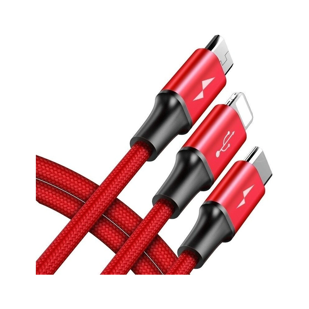Hurtownia GSM - Kabel USB Baseus Rapid 3w1 Typ C / Lightning / Micro 3A 1,2M - červený - BSU176RED - {ean13} - Hurt