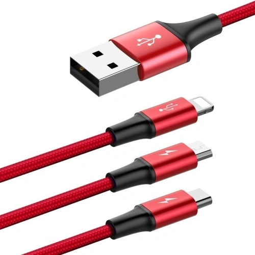 Kabel USB Baseus Rapid 3w1 Typ C / Lightning / Micro 3A 1,2M - czerwony