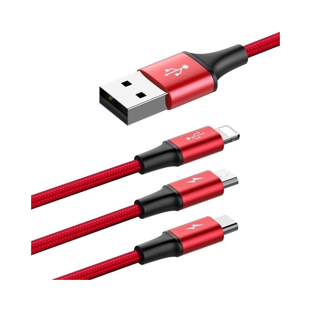 Hurtownia GSM - Kabel USB Baseus Rapid 3w1 Typ C / Lightning / Micro 3A 1,2M - červený - BSU176RED - {ean13} - Hurt