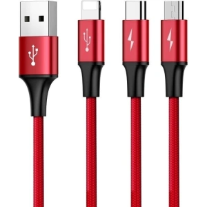Kabel USB Baseus Rapid 3w1 Typ C / Lightning / Micro 3A 1,2M - czerwony