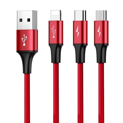 Kabel USB Baseus Rapid 3w1 Typ C / Lightning / Micro 3A 1,2M - czerwony