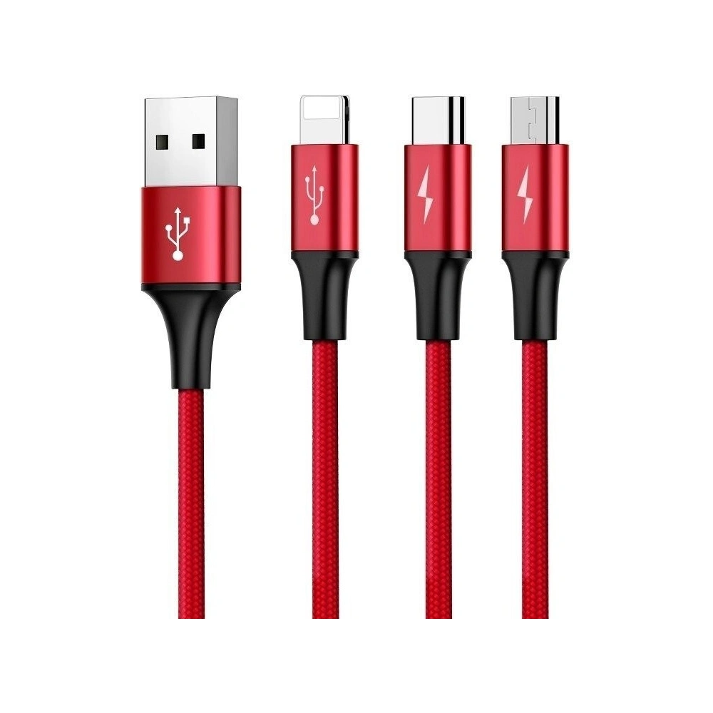 Hurtownia GSM - Kabel USB Baseus Rapid 3w1 Typ C / Lightning / Micro 3A 1,2M - červený - BSU176RED - {ean13} - Hurt