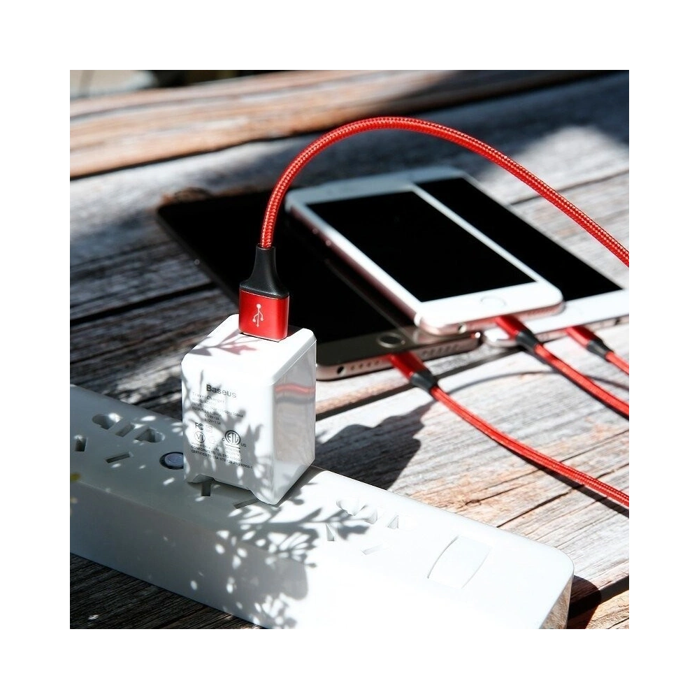 Hurtownia GSM - Kabel USB Baseus Rapid 3w1 Typ C / Lightning / Micro 3A 1,2M - červený - BSU176RED - {ean13} - Hurt