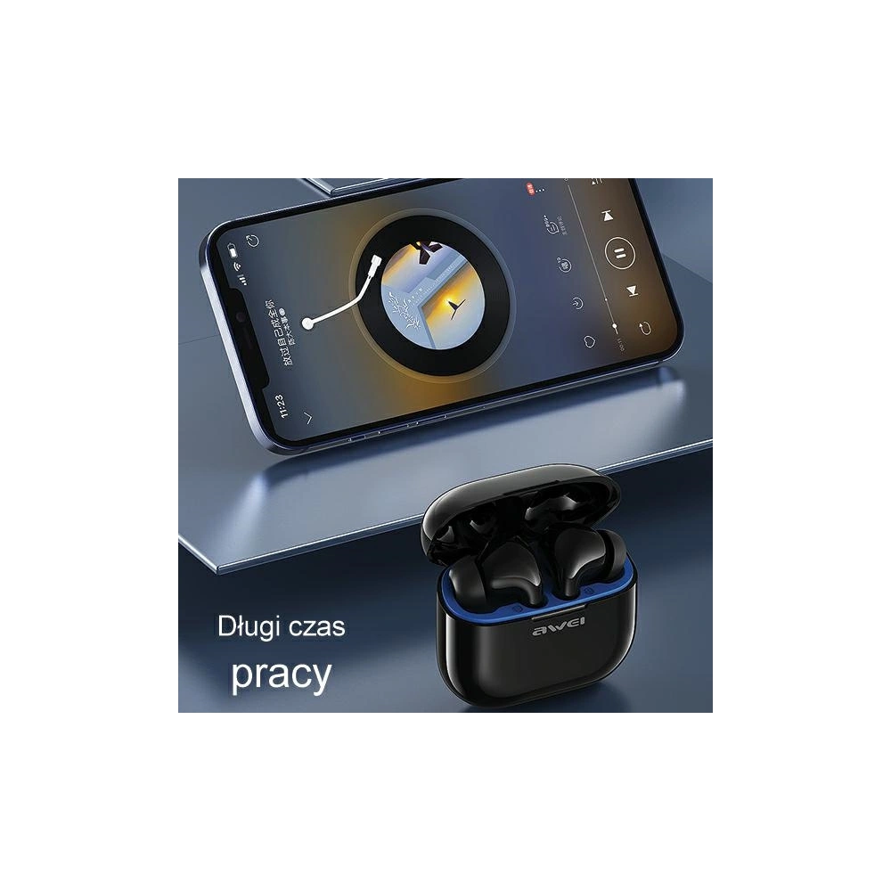 Hurtownia GSM - Căști AWEI Bluetooth 5.3 T1 Pro + stație de docare negru-verde - AWEI152 - {ean13} - Hurt