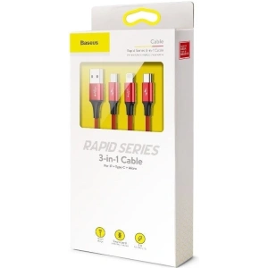 Baseus USB Rapid Cable 3in1 Type-C / Lightning / Micro 3A 1,2M Red
