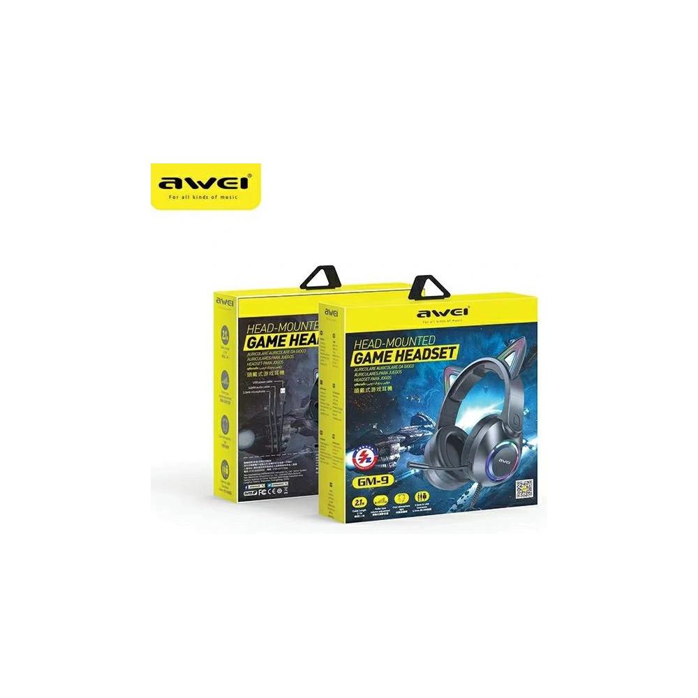 Hurtownia GSM - Over-Ear-Headset AWEI GM-9 Gaming mit Mikrofon schwarz/black - AWEI155 - {ean13} - Hurt