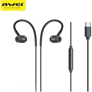 Wholesale AWEI TC-6 USB-C in-ear headphones black - AWEI160 - {ean13} - Hurt