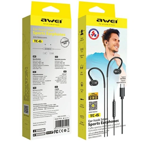 Słuchawki douszne AWEI TC-6 USB-C czarny/black