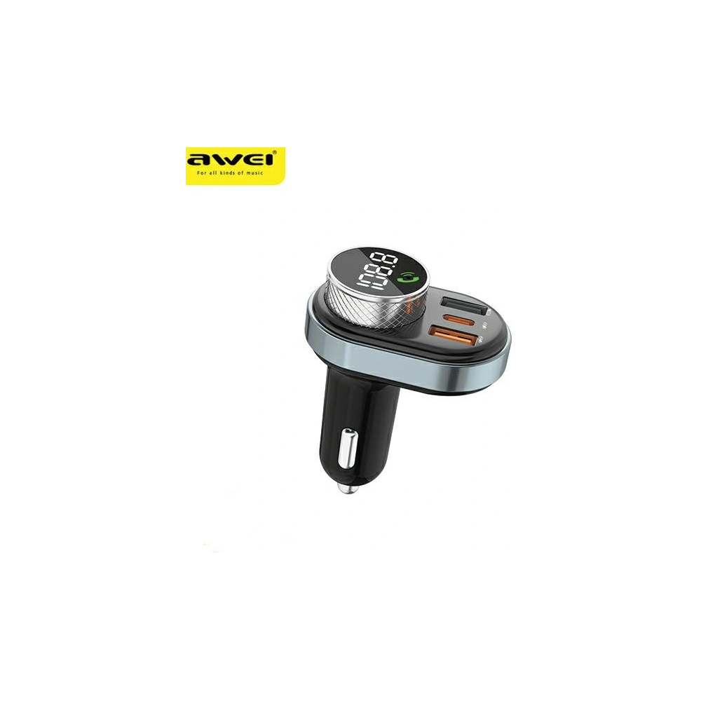 Hurtownia GSM - Transmiter FM AWEI C-843, zestaw głośnomówiący, Bluetooth 5.0, MP3, 1xUSB-A, 1xUSB-C czarny/black - AWEI162 - {ean13} - Hurt