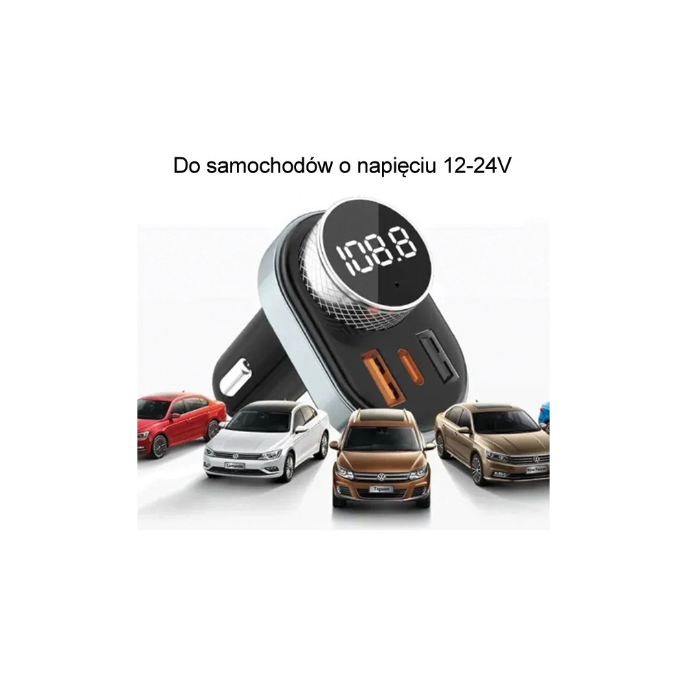 Hurtownia GSM - Transmiter FM AWEI C-843, zestaw głośnomówiący, Bluetooth 5.0, MP3, 1xUSB-A, 1xUSB-C czarny/black - AWEI162 - {ean13} - Hurt