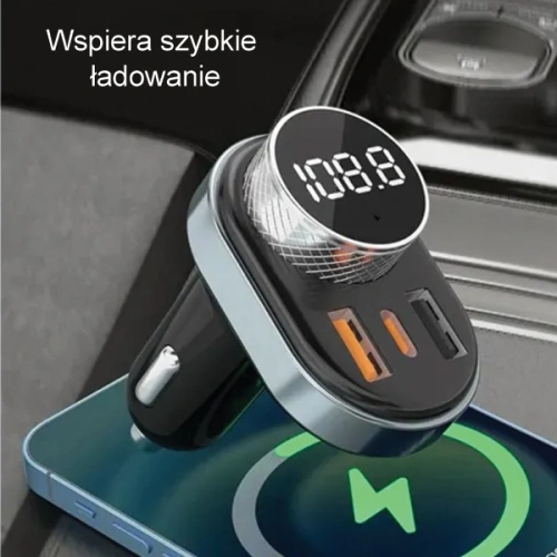 Transmiter FM AWEI C-843, zestaw głośnomówiący, Bluetooth 5.0, MP3, 1xUSB-A, 1xUSB-C czarny/black