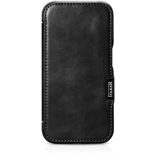 iCarer Distributor - 6975092689966 - ICR489 - iCarer Curved Edge Oil Wax Real Leather Folio Case MagSafe Apple iPhone 15 Pro black - B2B homescreen