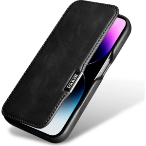 Hurtownia GSM - Etui iCarer Curved Edge Oil Wax Real Leather Folio Case MagSafe Apple iPhone 15 Pro czarne - ICR489 - {ean13} - Hurt