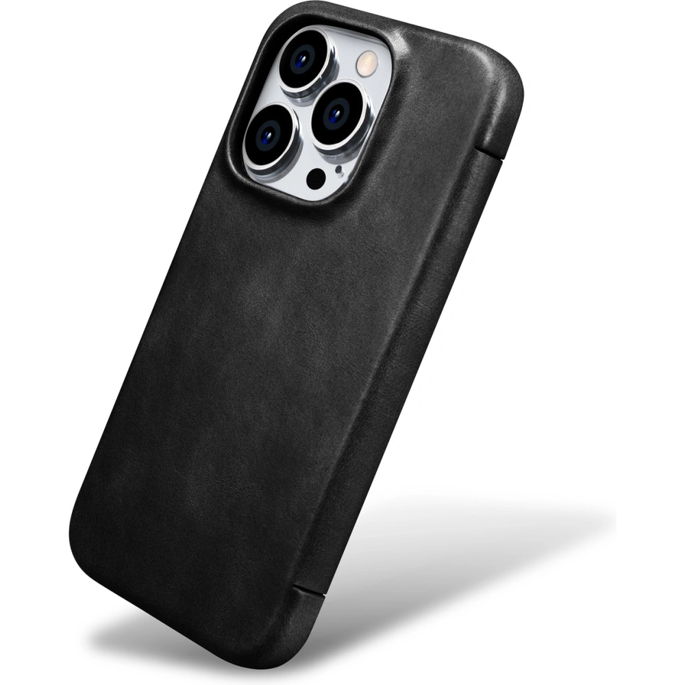 Wholesale iCarer Curved Edge Oil Wax Real Leather Folio Case MagSafe Apple iPhone 15 Pro black - ICR489 - {ean13} - Hurt