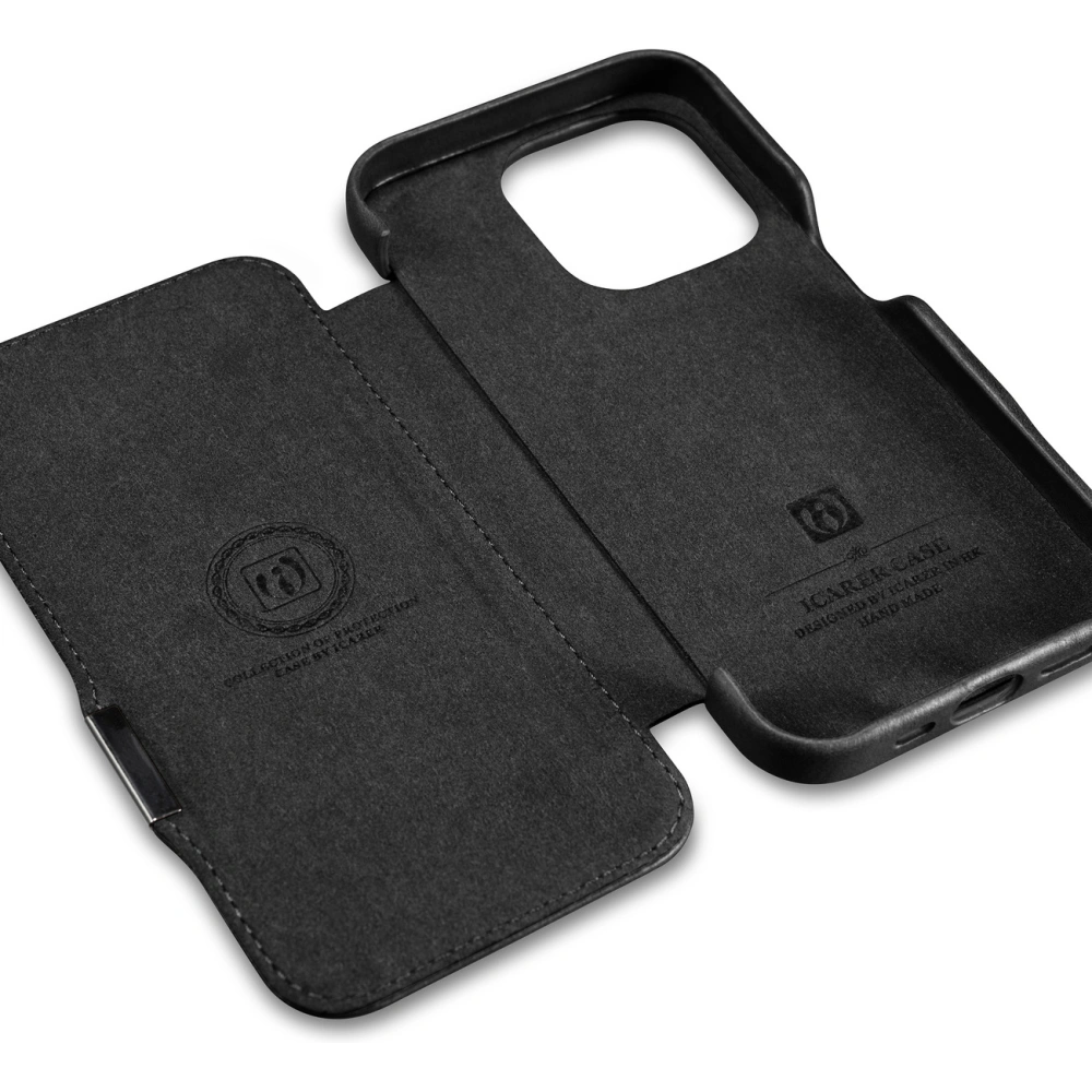Hurtownia GSM - Case iCarer Curved Edge Oil Wax Echtleder Folio Case MagSafe Apple iPhone 15 Pro schwarz - ICR489 - {ean13} - Hurt