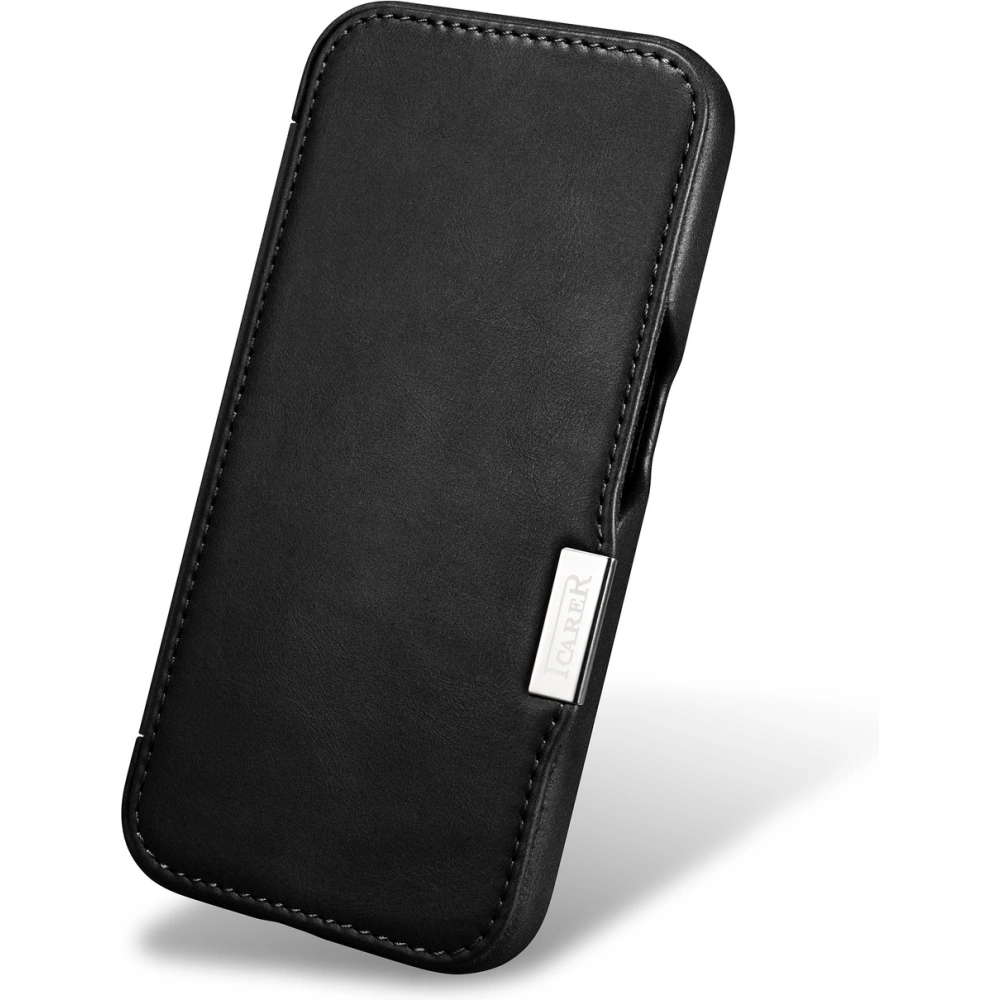 Hurtownia GSM - Etui iCarer Curved Edge Oil Wax Real Leather Folio Case MagSafe Apple iPhone 15 Pro czarne - ICR489 - {ean13} - Hurt
