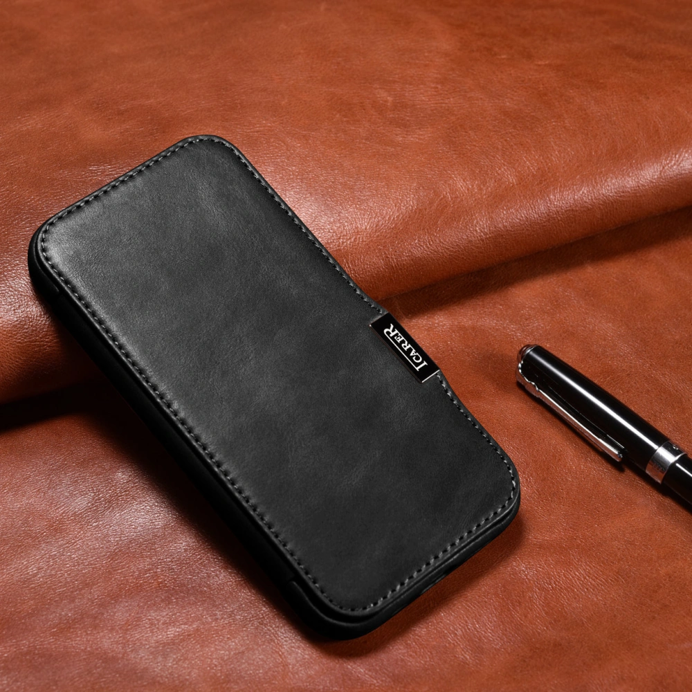 Hurtownia GSM - Case iCarer Curved Edge Oil Wax Echtleder Folio Case MagSafe Apple iPhone 15 Pro schwarz - ICR489 - {ean13} - Hurt