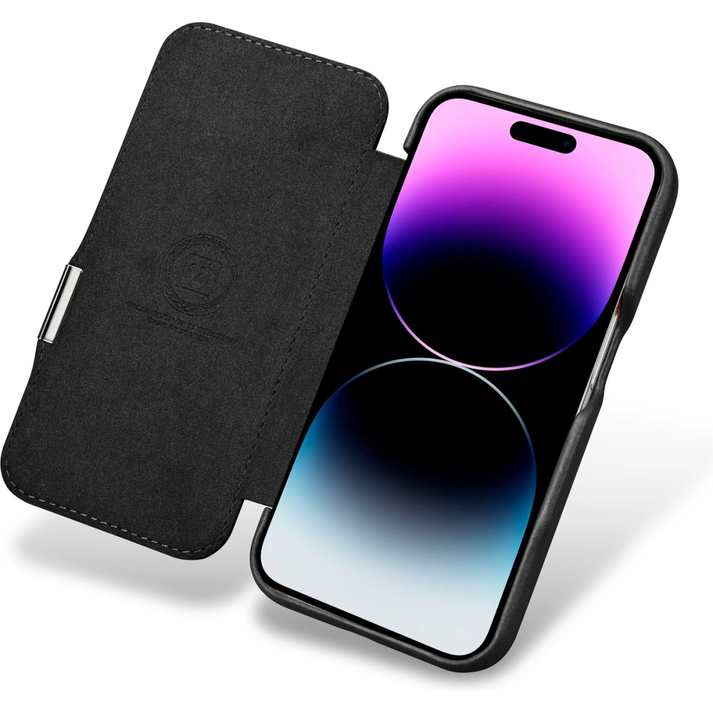 Hurtownia GSM - Case iCarer Curved Edge Oil Wax Echtleder Folio Case MagSafe Apple iPhone 15 Pro schwarz - ICR489 - {ean13} - Hurt