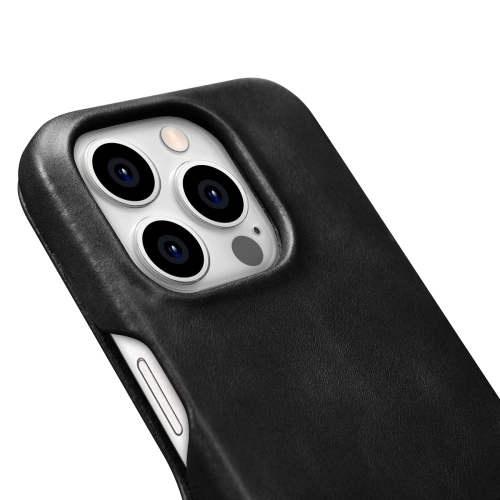 Etui iCarer Curved Edge Oil Wax Real Leather Folio Case MagSafe Apple iPhone 15 Pro czarne