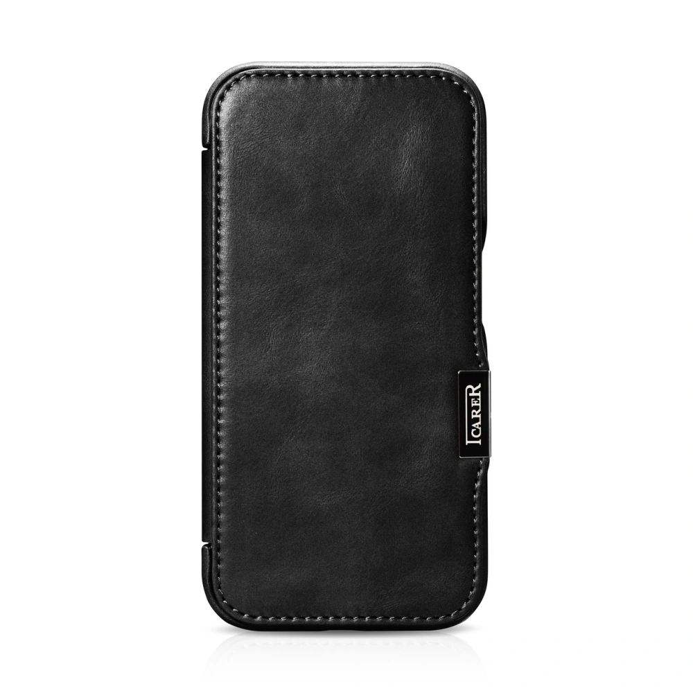 Hurtownia GSM - Etui iCarer Curved Edge Oil Wax Real Leather Folio Case MagSafe Apple iPhone 15 negre - ICR490 - {ean13} - Hurt