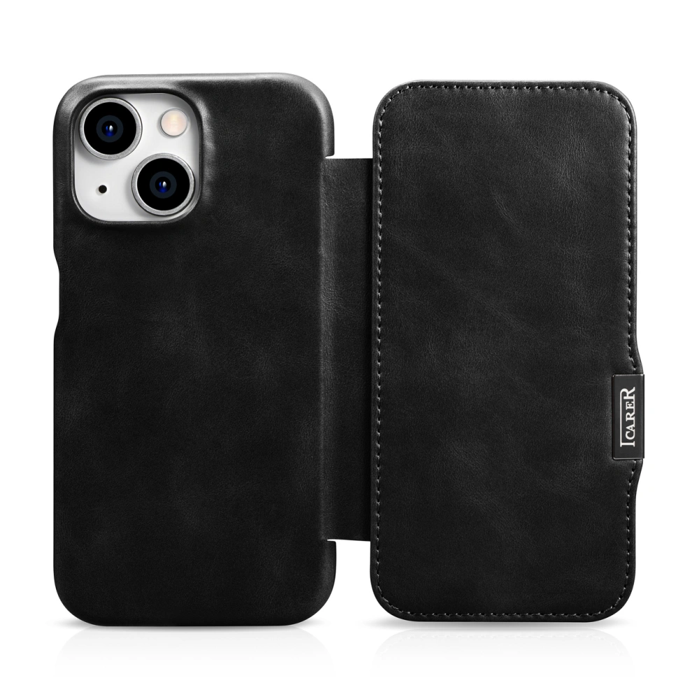 Hurtownia GSM - Etui iCarer Curved Edge Oil Wax Real Leather Folio Case MagSafe Apple iPhone 15 negre - ICR490 - {ean13} - Hurt