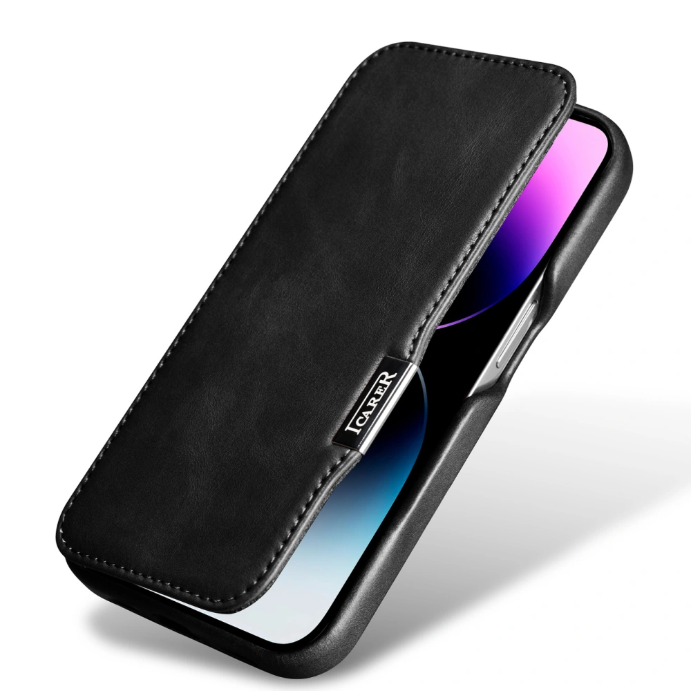 Hurtownia GSM - Etui iCarer Curved Edge Oil Wax Real Leather Folio Case MagSafe Apple iPhone 15 negre - ICR490 - {ean13} - Hurt