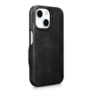 Hurtownia GSM - Etui iCarer ívelt szélű olajviasz valódi bőr könyvtok MagSafe Apple iPhone 15 fekete - ICR490 - {ean13} - Hurt