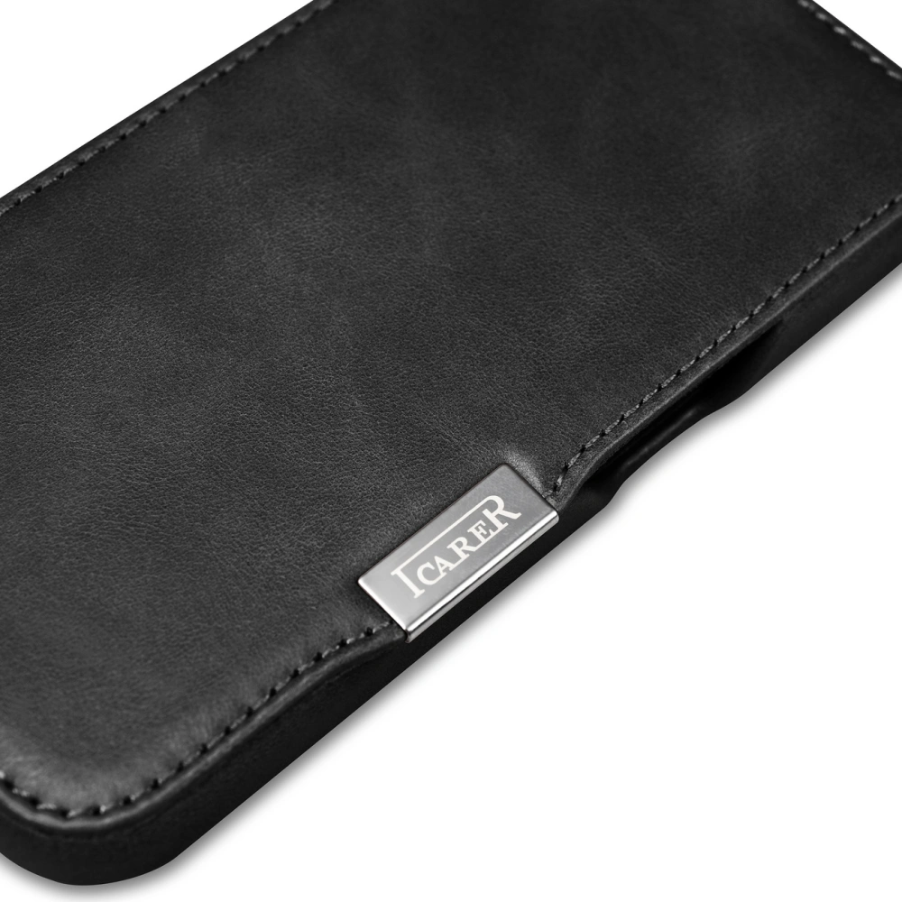 Hurtownia GSM - Etui iCarer Curved Edge Oil Wax Real Leather Folio Case MagSafe Apple iPhone 15 negre - ICR490 - {ean13} - Hurt