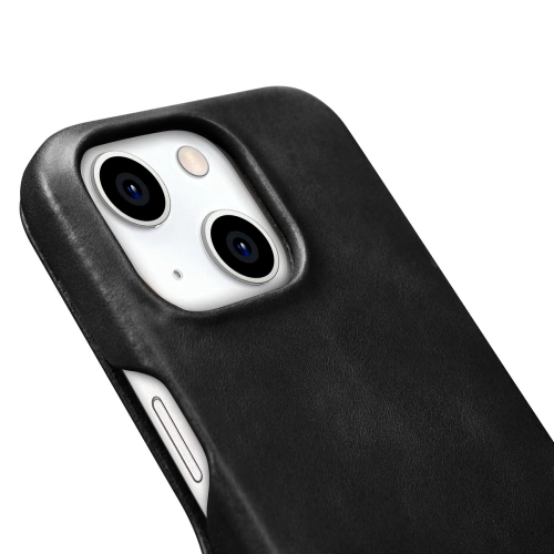 Etui iCarer Curved Edge Oil Wax Real Leather Folio Case MagSafe Apple iPhone 15 czarne