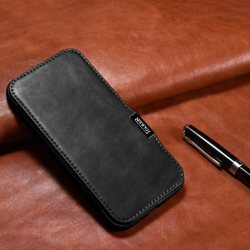 Etui iCarer Curved Edge Oil Wax Real Leather Folio Case MagSafe Apple iPhone 15 czarne