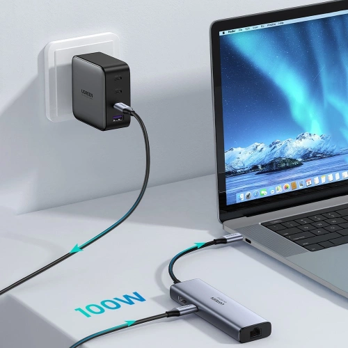 Adapter UGREEN CM511 Hub 5w1, USB-C do HDMI 1.4, 3xUSB-A , USB-C, PD, 100W (szary)