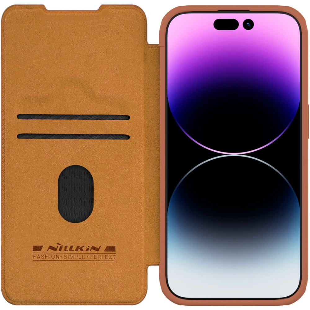 Wholesale Nillkin Qin Leather Pro with camera cover Apple iPhone 15 Pro Max brown - NLK1174 - {ean13} - Hurt