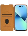 Etui cu clapetă Nillkin Qin Leather Pro cu protecție pentru camera Apple iPhone 15 Plus / 14 Plus maro