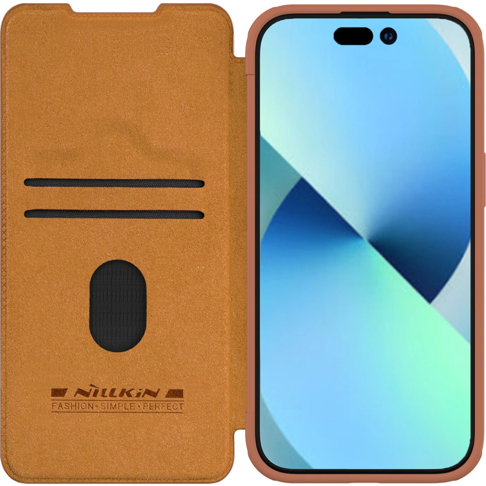 Hurtownia GSM - Etui cu clapetă Nillkin Qin Leather Pro cu protecție pentru camera Apple iPhone 15 Plus / 14 Plus maro - NLK1176 - {ean13} - Hurt
