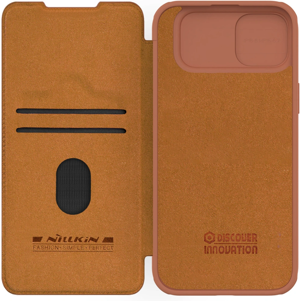 Hurtownia GSM - Etui cu clapetă Nillkin Qin Leather Pro cu protecție pentru camera Apple iPhone 15 Plus / 14 Plus maro - NLK1176 - {ean13} - Hurt