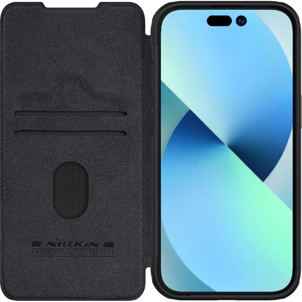 Hurtownia GSM - Etui z klapką Nillkin Qin Leather Pro z osłoną aparatu Apple iPhone 15 Plus / 14 Plus czarne - NLK1177 - {ean13} - Hurt