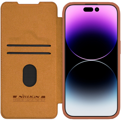 Nillkin Distributor - 6902048265219 - NLK1178 - Nillkin Qin Leather Pro with camera cover Apple iPhone 15 Pro brown - B2B homescreen