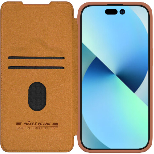 Hurtownia Nillkin - 6902048265189 - NLK1180 - Etui z klapką Nillkin Qin Leather Pro z osłoną aparatu Apple iPhone 15 brązowe - B2B homescreen
