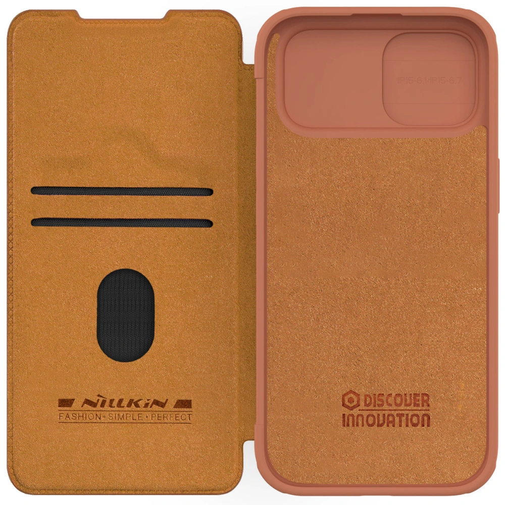 Hurtownia GSM - Case mit Klappe Nillkin Qin Leather Pro mit Kameraschutz Apple iPhone 15 braun - NLK1180 - {ean13} - Hurt
