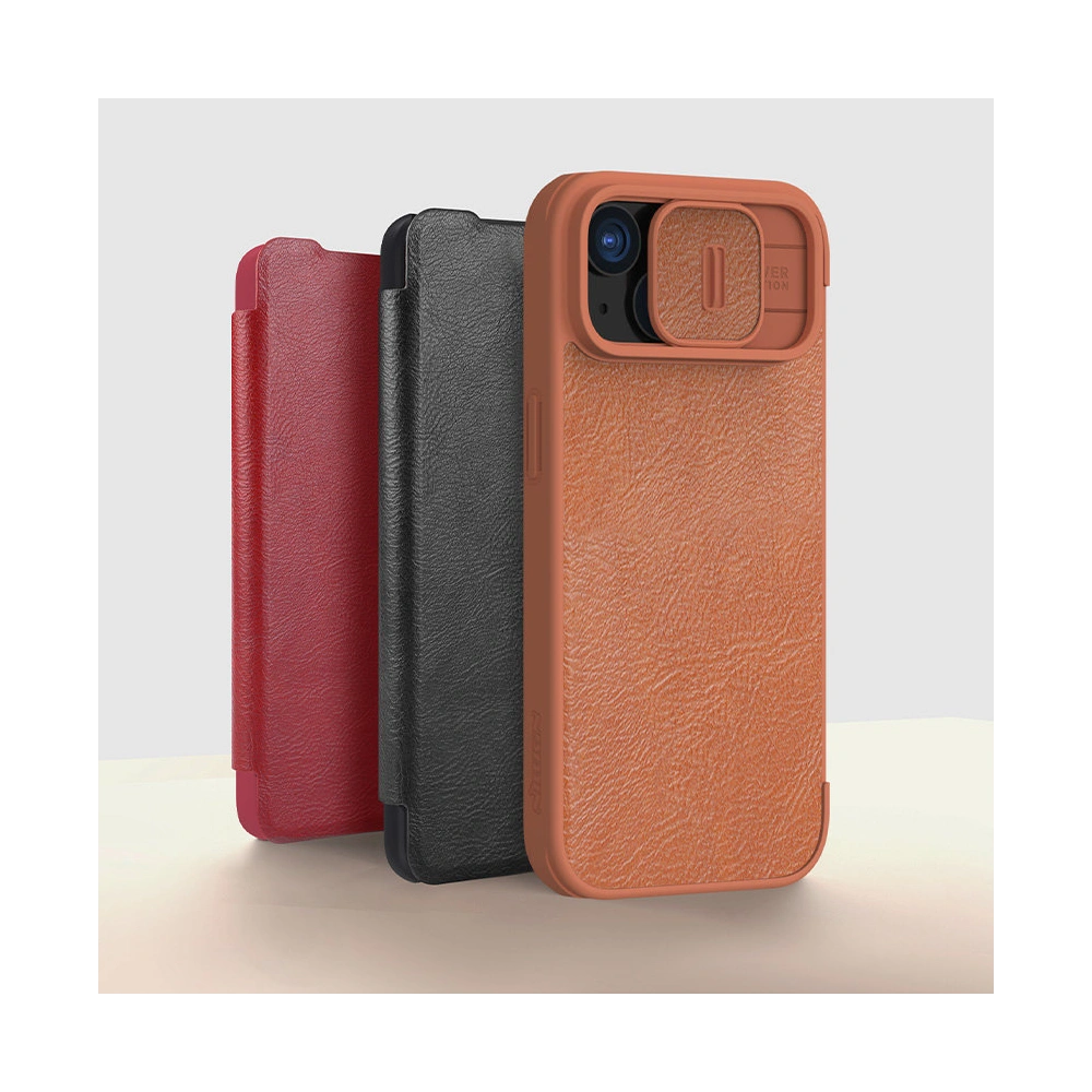 Hurtownia GSM - Etui z klapką Nillkin Qin Leather Pro z osłoną aparatu Apple iPhone 15 brązowe - NLK1180 - {ean13} - Hurt