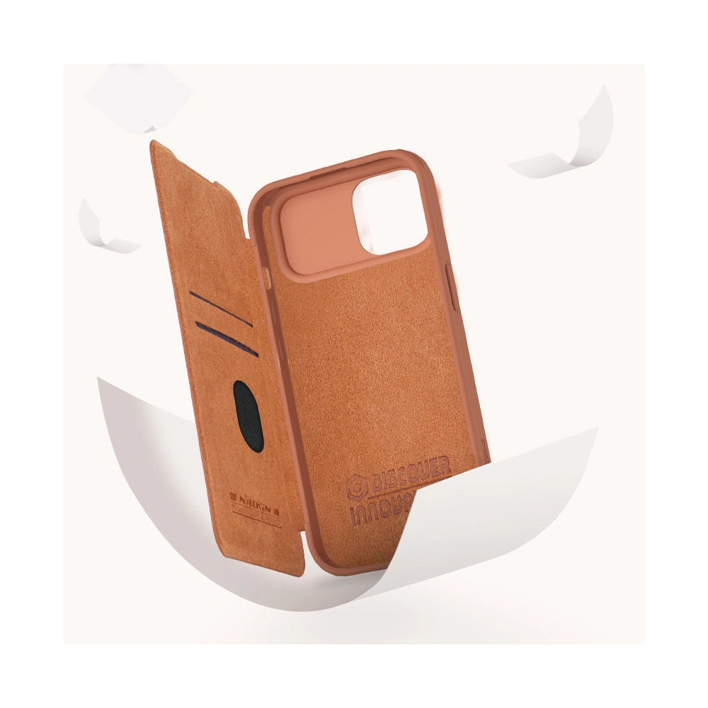 Hurtownia GSM - Case mit Klappe Nillkin Qin Leather Pro mit Kameraschutz Apple iPhone 15 braun - NLK1180 - {ean13} - Hurt