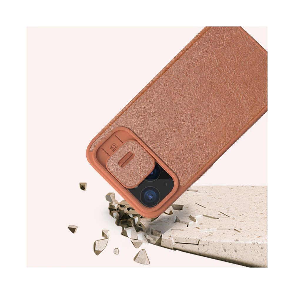 Hurtownia GSM - Etui cu clapetă Nillkin Qin Leather Pro cu protecție pentru camera Apple iPhone 15 maro - NLK1180 - {ean13} - Hurt