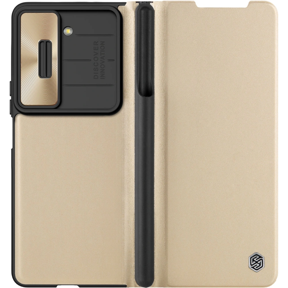 Hurtownia GSM - Etui cu capac Nillkin Qin Leather Pro cu protecție pentru cameră Samsung Galaxy Z Fold 5 aurie - NLK1183 - {ean13} - Hurt