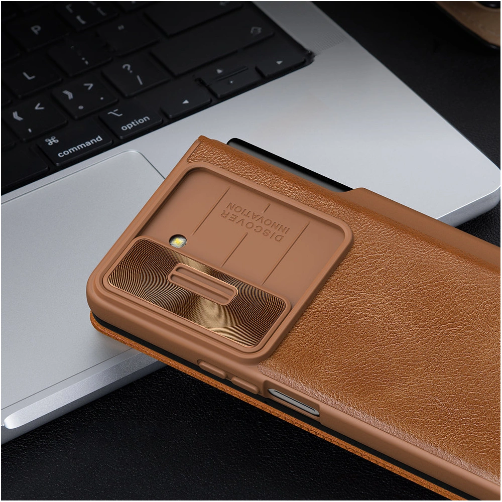 Hurtownia GSM - Etui cu capac Nillkin Qin Leather Pro cu protecție pentru cameră Samsung Galaxy Z Fold 5 aurie - NLK1183 - {ean13} - Hurt