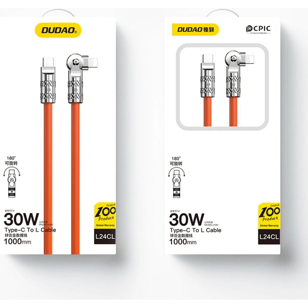 Wholesale Dudao L24CL USB-C / Lightning angle cable 30W, 1m orange - DDA287 - {ean13} - Hurt